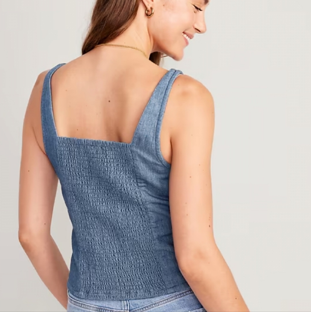 Old Navy Blue Smocked Fitted Tank Top